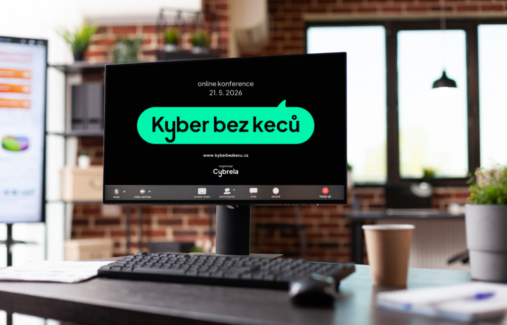 Close up of video call conversation with colleague on monitor in empty business office. Remote video conference on computer to have online teleconference meeting with man in workspace.
